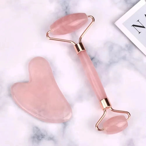 Gua Sha Set - Facial Massager & Roller Tool Kit, Double Sided Stone Scraping Board for Skin Care, Spa, Relaxation