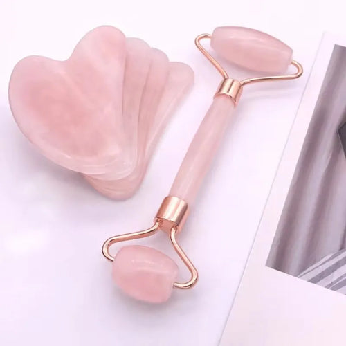 Gua Sha Set - Facial Massager & Roller Tool Kit, Double Sided Stone Scraping Board for Skin Care, Spa, Relaxation