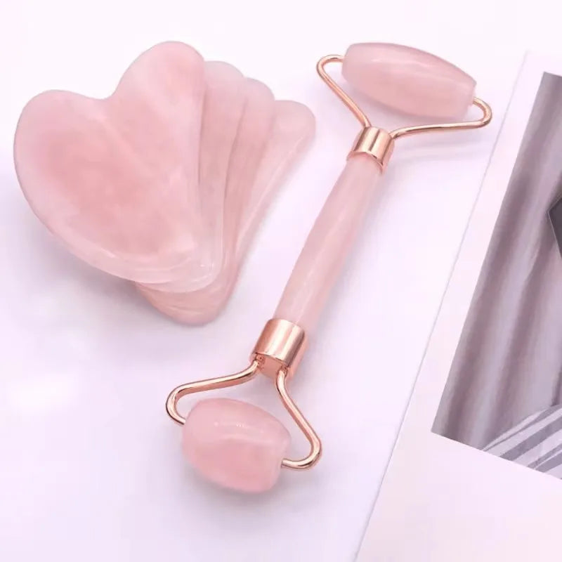 Gua Sha Set - Facial Massager & Roller Tool Kit, Double Sided Stone Scraping Board for Skin Care, Spa, Relaxation